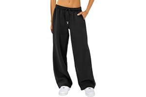 LYSINK Women Wide Leg Sweatpants Elastic High Waisted Baggy Pants Casual Y2K Drawstring with Pockets Straight-Leg Bottoms