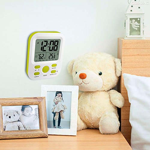 Digital Wecker wiederaufladbar, SSA Kleine Schreibtischuhr mit Temperatur, Feuchtigkeit, Woche 12 / 24h Display, Snooze, Reiseuhren für Teens, Kinder (Stand) - 9