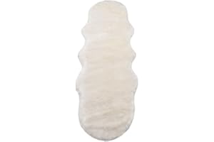 ‎WOLTU WOLTU Fellteppiche Schaffell, Kunstfell Lammfellimitat Teppich flauschig, (170-180) x 60cm Weiß, Longhair Fell Optik, Dekofell für Stühle, Couch, Sofa Wohnzimmer Schlafzimmer, 950g/㎡