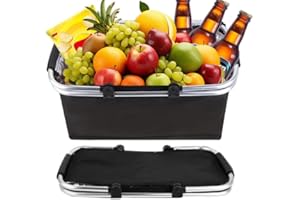 KBIBCK Cesta de la compra nevera de 30 L, plegable, cesta de pícnic, grande, ligera y compacta, con asa, bolsa térmica para la oficina, camping, picnic, viajes, compras (negro)