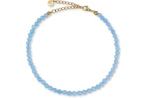 GD GOOD.designs EST. 2015 Cavigliere da donna con perle di giada 4 mm - Impermeabile - Cavigliera in pietra naturale colorata con chiusura regolabile in oro 18 carati