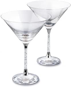 Neuen Paar Swarovski Kristall Gefullt Stem Martini Cocktail Glaser