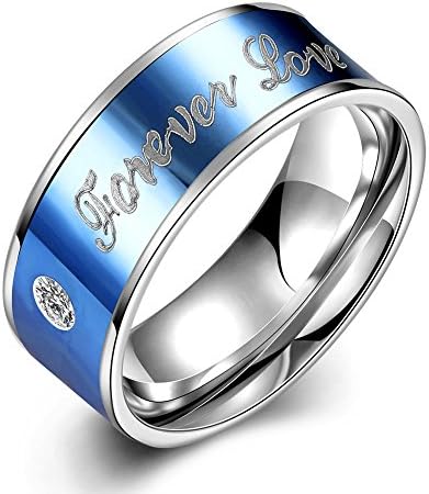 KOLOVEADA FOREVER LOVE Mens Women Engagement Wedding Rings His and Hers, Diamond Rings Promise Band Rings Charm Jewelry Gift Blue 7MM/5MM (Men's Rings, R 1/2)