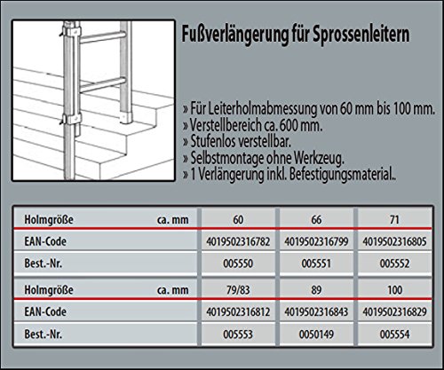 HYMER Fußverlängerung für Sprossenleitern Holmgröße 60 mm, 005550 - 2
