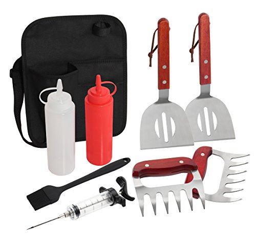 POLIGO 9-teiliges Grill-Grill-Zubehör für den Grill Grill-Set – Spatel, Fleischklauen, Würze Flaschen