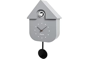 FISURA - Graue Kuckucksuhr mit weißem Zifferblatt. Wanduhr. Originelle Wanduhr als Geschenk. 3 AA-Batterien Nicht enthalten. Maße: 21,5x8x41,5 cm. ABS-Kunststoff, Grau und Schwarz
