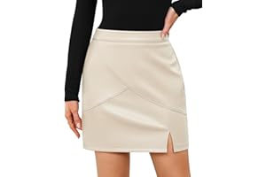 Adigaber Mujer Efecto Cuero Mini Falda Cintura Alta Silueta Entallada Abertura Falda Corta con Cremallera