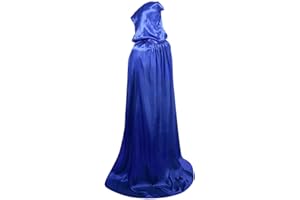 HAPNBCELE Blue Cape Adult Hooded Cloak Men Women Satin Witch Vampire Costume for Medieval Renaissance Halloween Cosplay Costume
