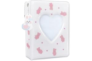 KeCool Classeur de cartes photo Kpop de 7,6 cm, joli mini album photo Kpop portable avec joli pendentif pour collection de cartes photo, 40 pochettes (blanc)