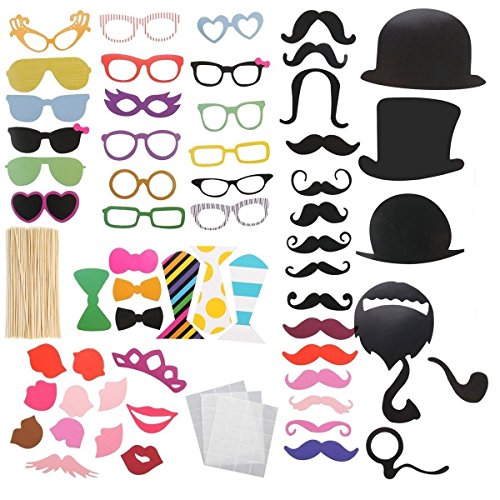 Ohuhu® 58pcs Foto Booth, Foto Fotorequisiten, Fotoaccessoire, Foto DIY Kit für Hochzeits, Geburtstags-Weihnachten Favor, Party Supplies, Dress-up Zubehör, Kostüme mit Schnurrbart, Brille (Fotorequisiten) - 2