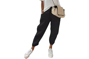 shownicer Pantalon en Coton et Lin pour Femmes Pantalon Décontracté Taille Haute à Taille élastique avec Cordon de Serrage Baggy Confortable Pantalon de Plage avec Poches