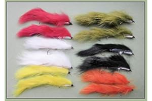 TROUTFLIES UK LURES Snake Fishing Flies, 12 Mixed Coloured Snake Zonkers, Size 10, Rear Hook