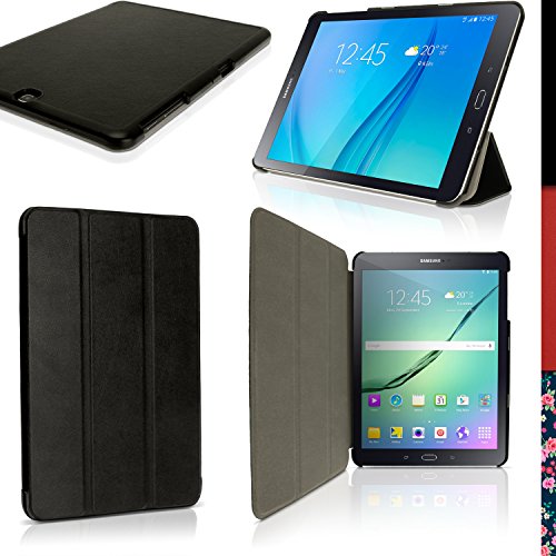 igadgitz Schwarz PU Ledertasche Hülle Smart Cover für Samsung Galaxy Tab S2 9.7" SM-T810 mit Multi-Winkel Betrachtungs + Auto Sleep/Wake + Displayschutzfolie