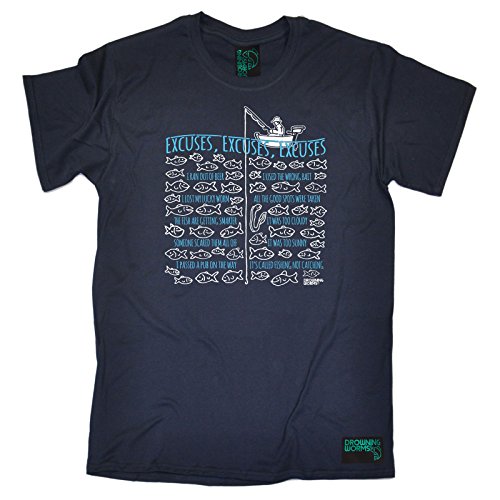 Drowning Worms Fishing Angling Sports - Men's Excuses T Shirt Angler Tee Fisherman Reel Carp Hook Wire Rod Bivvies Birthday Gift T-Shirt Nov Navy