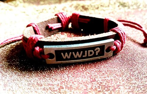 Wwjd, what would Jesus do, Christian jewellery, leather bracelet, in red