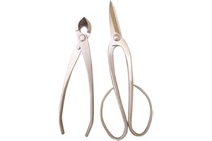 Genki-Bonsai Bonsaiwerkzeugset mit 2 Profi Werkzeugen aus hochwertigem Edelstahl (Bonsaischere mittelbreit, Konkavzange 170mm) + kostenloser Gürteltasche