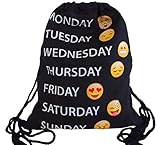 Libetui cooler Turnbeutel Sporttasche Sportbeutel Hipster Sport-Rucksack Gymsack Emoji Jutebeutel ca. 32 x 38 cm Motiv Smileys Wochentage Schwarz - 