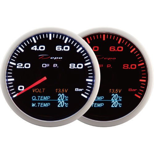 Medidor Depo Racing 4 en 1 de 60 mm, presión de aceite, revoluciones, temperatura del aceite y del agua, con bombillas LED.