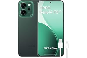 OPPO Reno14 FS 5G – Smartphone Libre con IA, 12GB RAM + 512GB, Cámara Triple 50MP, Batería 6000mAh, Carga Rápida 45W, Pantalla AMOLED 120Hz, IP69, Dual SIM, Android, Versión Española - Luminous Green