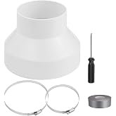 Duct Reducer 150 mm to 100 mm, ABS Round Pipe Adapter with 2 Stainless Steel Clamps, Connector for Ventilation System Extract