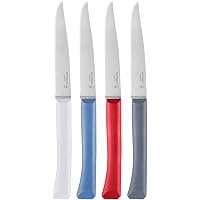 Opinel Coffret 4 Couteaux De Table Bon Appétit + Primo – Lames Dentées INOX, Manches Confort Colorés, Fabriqués En France – Bleu, Rouge, Nuage, Anthracite