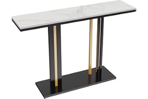 FATIVO Marmurowy stół konsolowy spiekany kamień: luksusowe nowoczesne stoły do przedpokoju 118 x 30 x 78 cm śnieżna góra biały teksturowany przezroczysty marmurowy blat z czarną i złotą geometryczną