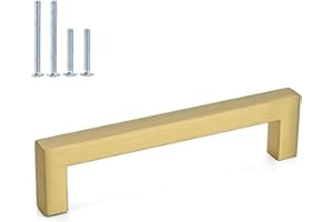 LONTAN 20 Pack Gold Kitchen Handles 128mm Square Brushed Brass Cupboard Handles Wardobe Bathroom Kitchen Cupboard Door Pulls Stainless Steel