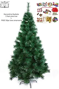 Decorative Buckets:christmas tree : CHRISTMAS TREE 5 FEET : NEEDLE PINE TREE CHRISTMAS : christmas tree with stand AND FREE 50 CHRISTMAS TREE DECORATIONS ITEMS