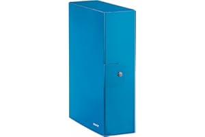 Leitz - Caja archivadora, cierre con botón, en cartón plastificado, azul metalizado, 24 x 35 x 10 cm