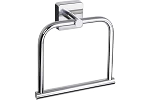 Kapitan Quattro Towel Ring Square Style Stainless Steel Bathroom Towel Hanger Holder 7.09 inches/ 18cm, AISI 304 18/10, Polished Finish, Wall Mounted Self Adhesive, Made in EU, 20 Years Warranty