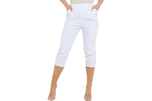 AR Paris Fashions® Women Cherry Berry Capri 3/4 Trousers, Ladies Elasticated Cotton Stretch Cropped Bottom Pants Plus Size 10-24