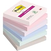 Post-It Super Sticky Notes Soulful Color Collection, Pack of 6 Notepads, 90 Sheets per Pad, 76 x 76 mm, Pink, Purple, Green,