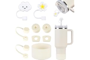 FOSFUKEER Stanley Zestaw akcesoriów do kubka Stanley Cup 1,2 l/850 ml, 6 szczelnych zatyczek silikonowych, 2 pokrywki z słomką, 1 silikonowe etui, kubki nie wchodzą w zakres dostawy(kremowy)