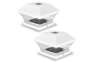 Y HOMEWARE Yorkshire Homeware 2 Pcs Solar LED Post Lights Outdoor Garden Solar Powered Deck Cap Square,Patio, Fence Post Lights White