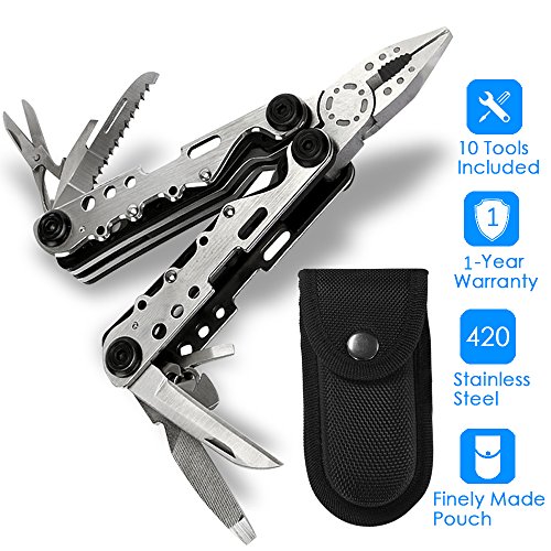 Multi Tool,Banne 10-in-1 Portable Stainless Steel Multi Tool With Plier,Knife,Screwdriver,File,Saw,Opener and Nylon Sheath