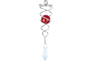 PREFDO Boule d'observation en spirale de 11,4 cm, stabilisateur à vent en métal, boule en verre cristal à suspendre, hélix cinétique argent Twister décorations de jardin (rouge)