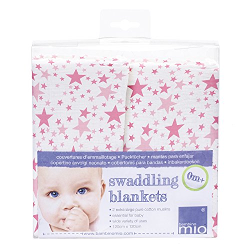 Bambino Mio, Swaddling Blankets, Pink Stars, 2 Pack