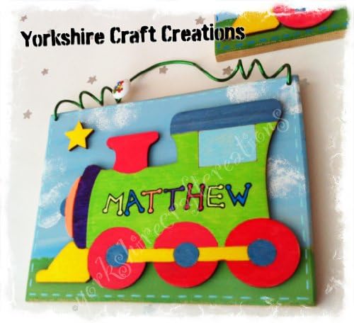 Green Train Wooden Door Sign Personalised with any Name Boys Plaque