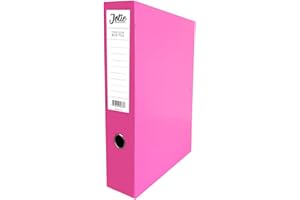 JOTIE Box File with Lock Spring Ring Pull & Catch Glossy Finish 75mm Spine Ideal Document Organiser for Office School Paperwork Storage Foolscap Box Files Flamingo Pink