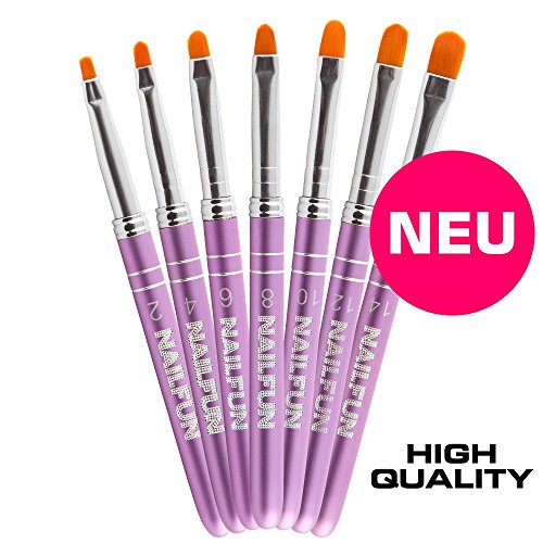 NAILFUN High Quality Pinselset – 7 teilig – lila pink aus Aluminium mit Strasstein Besatz für Nageldesign mit Gel Acryl und Fiberglas - 2