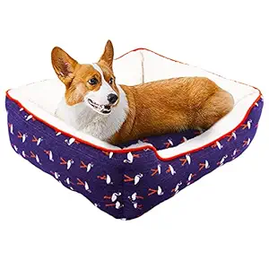 Party Propz Rectangular Shape Reversable Velvet Dual Blue & White Ultra Soft Ethnic Velvet Bed for Dog/Cat (Small)