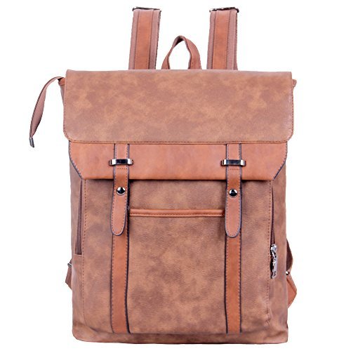 IKRR Women Men Casual Vintage Synthetic Leather Laptop Backpack Satchel School Rucksack Daypack (38*9*30cm, Brown2)