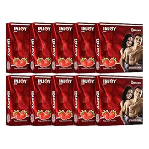 INJOY Premium Extra Dotted Condoms for Men - 3 Count, Strawberry Flavored condoms with Delay Lubricant for Intense Pleasure (Ribbed & Contour) - Pack of 10