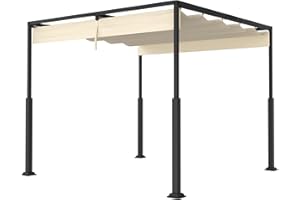 FIVMEN Pergola 3x3m, baldacchino impermeabile, stabile invernale, gazebo con ombreggiatura regolabile, protezione solare per giardino, terrazza e balcone, beige