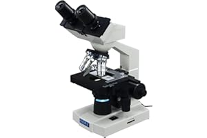 OMAX M82ES-SC100-LP100 Microscope de Laboratoire binoculaire LED avec Platine mécanique Double Couche + Lames Vierges, lamelles de Couverture et Papier de Nettoyage pour lentilles, 40X-2000X
