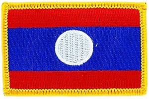Akachafactory Patch écusson brodé Drapeau Laos laotien thermocollant Insigne Blason Backpack