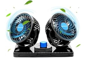 MENQANG Ventilator 12 Volt, Doppelkopf Auto Lüfter 2 Geschwindigkeiten Kühlender Ventilator Wohnmobil mit Zigarettenanzünder. (Schwarz)