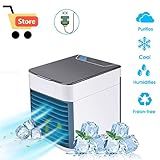 ❄️【Mini Acondicionado Portátil】 Equipado con un filtro y un ventilador y un sistema de enfriamiento, este mini acondicionado convierte aire caliente en viento fresco. Por su tamaño pqueño, es adecuado de poner en su mesa o escritorio al alcance de sus manos.