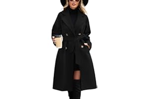 CMTOP Cappotto Donna Lungo Elegante Classico Doppiopetto Trench, Antivento Giacca a Maniche Lunghe Primaverile Autunno Inverno Cappotti Windbreaker con Tasche e Cintura