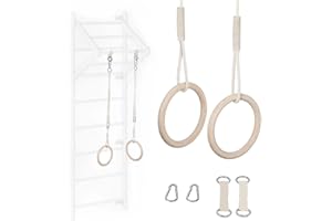 ‎MAMOI Pierścienie gimnastyczne trapez huśtawka 2 w 1 wielofunkcyjna z drewnianymi pierścieniami trapez do zawieszenia do 100 kg | 100% ECO | Wyprodukowano w UE